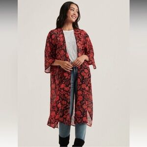 Lucky Brand Floral Duster Kimono - Black and Red